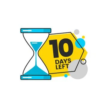 Ten days left countdown banner with a sand timer vector illustration isolated. Illustrazione stock
