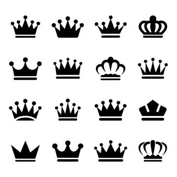 Ten Different Black Crowns in a Grid Pattern royal Stock Illustration