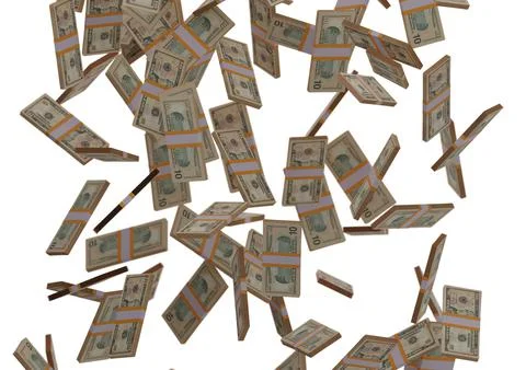 Ten dollar stack of money, 3D render, illustration, Dollar Bills isolated on Stock Illustration