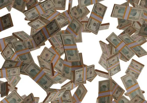 Ten dollar stack of money, 3D render, illustration, Dollar Bills isolated on Stock Illustration