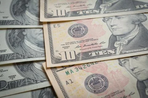 Ten dollars bill background Stock Photos