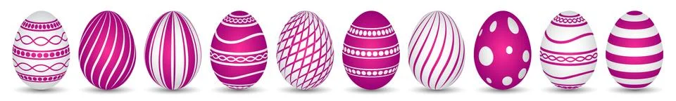 Ten easter eggs in magenta with texture Illustrazione stock