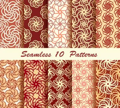 Ten Floral Seamless Pattern Stock Illustration