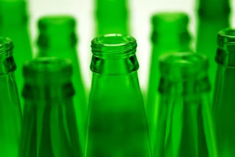 Ten Green Empty Beer Bottles. Stock Photos