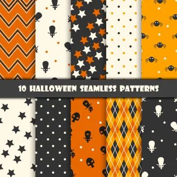 Ten Halloween different seamless patterns. Endless texture for wallpaper, web Stock Illustration