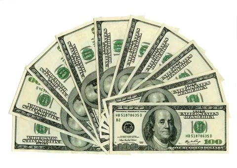 Ten hundred dollars notes isolated on white Stock Photos
