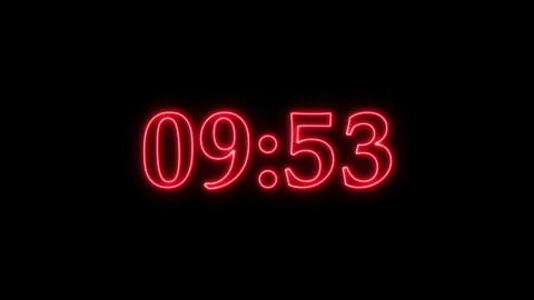 Ten minute countdown with red glowing neon numbers on black background. Vídeos de archivo 337520704