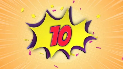 Ten Number Comic Text Animation, with Alpha Matte, Loop Stock Footage 204010511