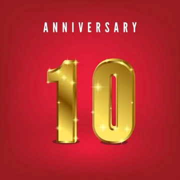 Ten number gold gradient with red background Illustrazione stock