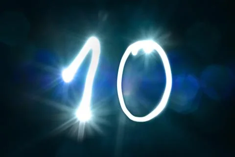 Ten Numbers written with a flashlight during long exposure Stock Photos
