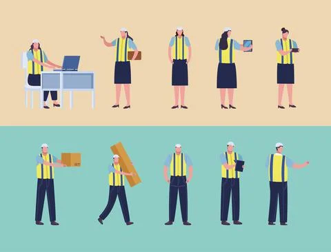 Ten production workers 스톡 일러스트