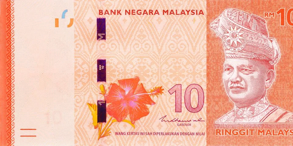 Ten ringgit note from Bank Negara Malaysia used for transactions in Malaysia Stock Photos