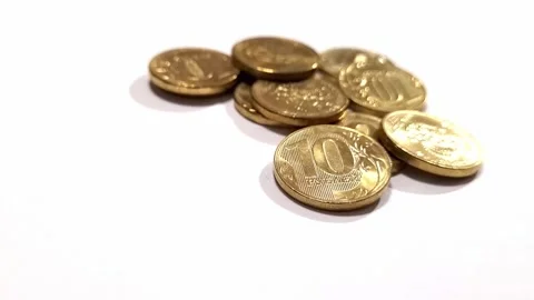Ten Ruble Coins On A White Background Stock Footage 308883473
