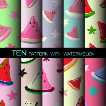 Ten set of patterns with watermelons Stock Illustration
