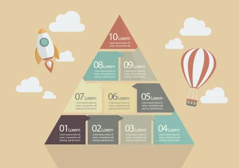 Ten Step of Pyramid Chart Infographic Stock Illustration