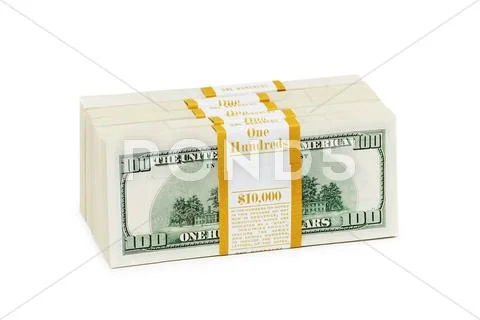 Ten thousand dollar stacks on the white Stock Photos