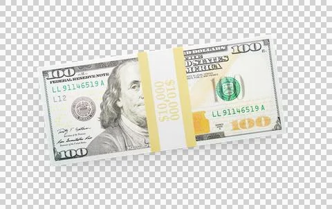 Ten Thousand Dollars Stack of One Hundred Dollar Bills Isolated. Transparen.. Stock Photos