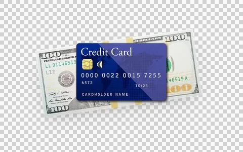 Ten Thousand Dollars Stack of One Hundred Dollar Bills with a Credit Card o.. Stock Photos