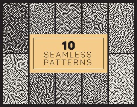 Ten Vector Seamless Black and White Organic Patterns イラスト素材