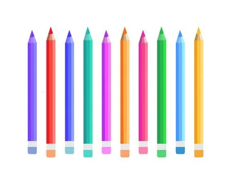 Ten Vertical Colored Pencils Set Stock Illustration
