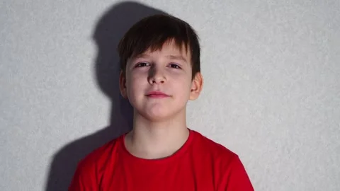 Ten year old boy looking at camera and smiling a little. close-up portrait Video stock 297451193