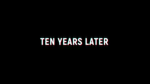 Ten years later text glitching modern effect for movie word animation Stock Footage 313335852