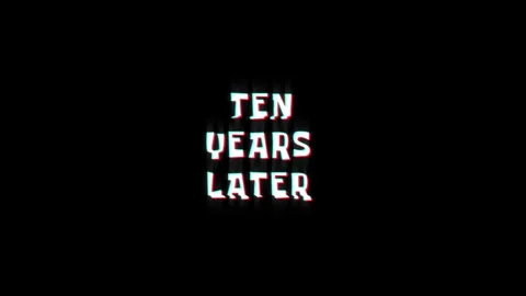 Ten years later text glitching modern effect for movie word animation Stock Footage 313335854