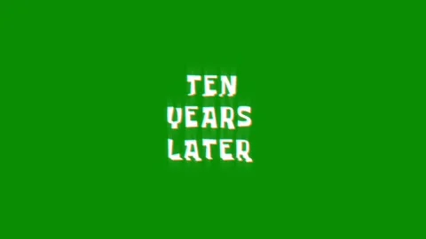 Ten years later text glitching modern effect for movie word animation Stock Footage 313335904