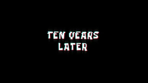 Ten years later text glitching modern effect for movie word animation Stock Footage 313335906