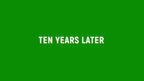 Ten years later text glitching modern effect for movie word animation Stock Footage 313335962