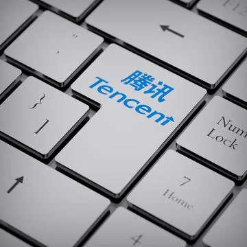 Tencent logo notebook keycap 3d illustration stock market editorial Stock Photos