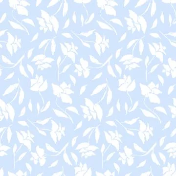 Tender blue pattern with white roses silhouettes Stock Illustration