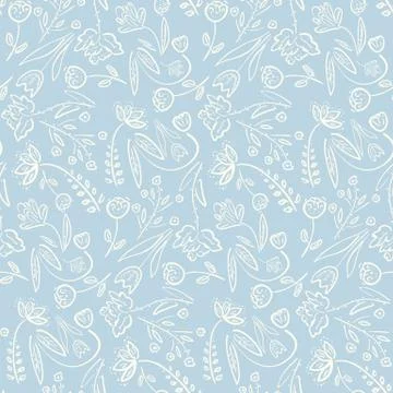 Tender blue spring hand drawn floral pattern Stock Illustration