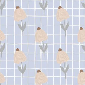 Tender botanic seamless simple pattern with flower ornament. Doodle beige ele Stock Illustration