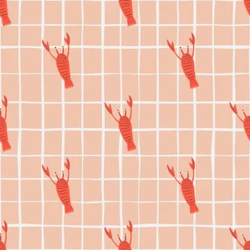 Tender bright seamless pattern with marine lobster ornament. Red little seafo Illustrazione stock