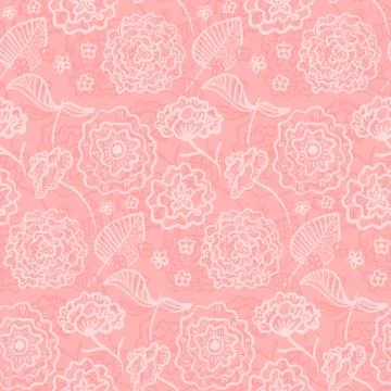Tender coral pattern with outline spring flowers Stock Illustration
