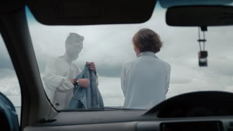 Tender Couple Moment Inside Beachside Car Stock Footage 328558597