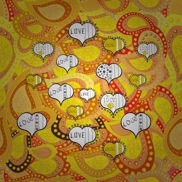 Tender fabric pattern. Doodles white, yellow and orange on colors. Vector. Desig Stock-Illustration