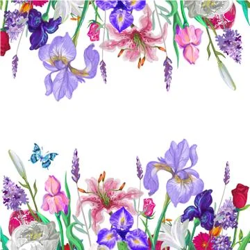 Tender floral empty template with butterfly, vector hand drawn design on white Stock Illustration