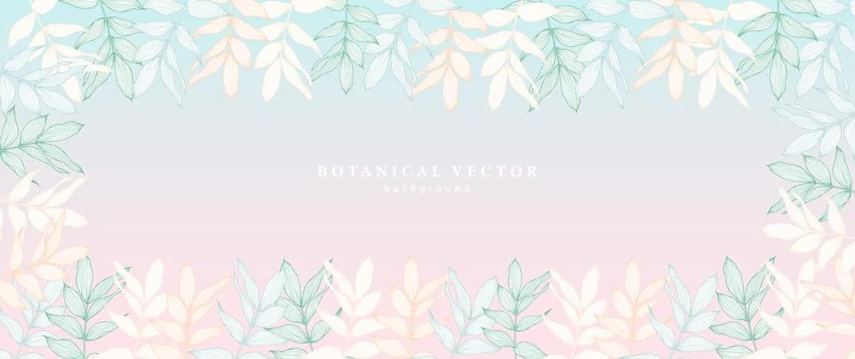 Tender iridescent vector gradient background with branches and leaves. Stock Illustration