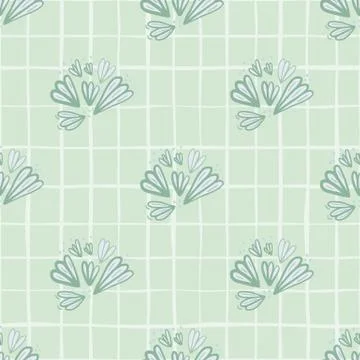 Tender light doodle seamless pattern with blue contoured flowers. Outline flo Illustrazione stock