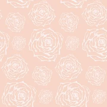 Tender lovely pattern with white outline roses Stock Illustration