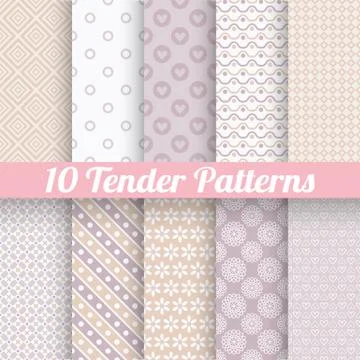 Tender loving wedding vector seamless patterns (tiling). Stock Illustration