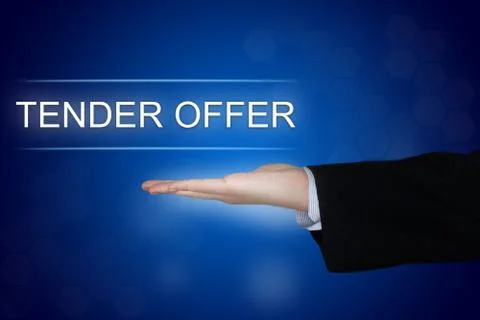 Tender offer button on blue background Stock Photos