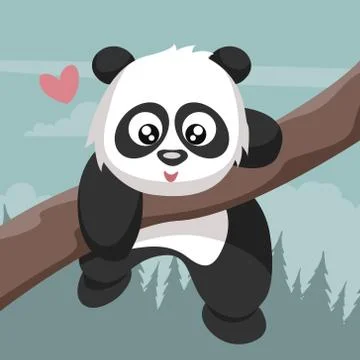 Tender panda bear climbing tree branch in Valentine	 Stock Illustration