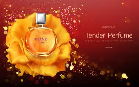 Tender perfume 3d realistic vector promo banner Stock Illustration