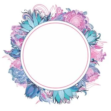 Tender Pink and Blue Vector Floral Frame Stock Illustration