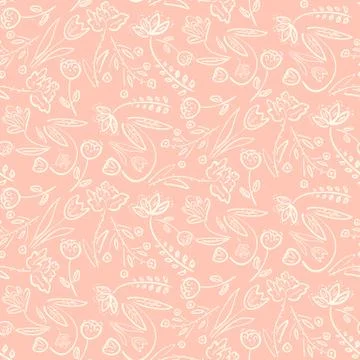 Tender pink pattern with spring hand drawn flowers Stock Illustration