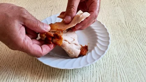 Tender Roasted Chicken Breast Served on a White Plate for Dinner Vídeos de archivo 344185912