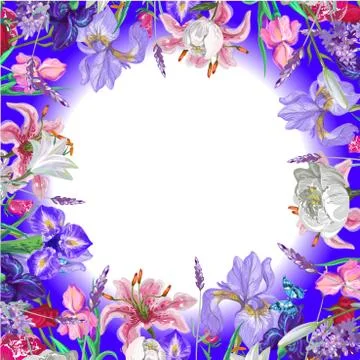Tender round floral empty template with butterfly, vector hand drawn design Stock Illustration